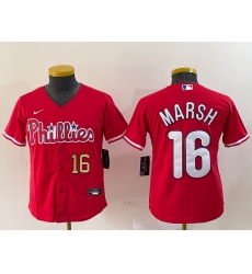 Youth Philadelphia Phillies #16 Brandon Marsh Red Stitched Cool Base Jerseys