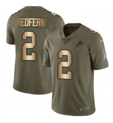 Men's Nike Detroit Lions #2 Kasey Redfern Limited Olive/Gold Salute to Service NFL Jersey
