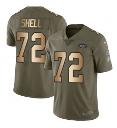 Men's Nike New York Jets #72 Brandon Shell Limited Olive/Gold 2017 Salute to Service NFL Jersey