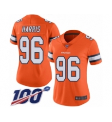 Women's Denver Broncos #96 Shelby Harris Limited Orange Rush Vapor Untouchable 100th Season Football Jersey