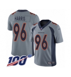 Youth Denver Broncos #96 Shelby Harris Limited Silver Inverted Legend 100th Season Football Jersey