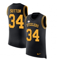 Men's Nike Pittsburgh Steelers #34 Cameron Sutton Black Rush Player Name & Number Tank Top NFL Jersey