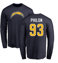 NFL Nike Los Angeles Chargers #93 Darius Philon Navy Blue Name & Number Logo Long Sleeve T-Shirt