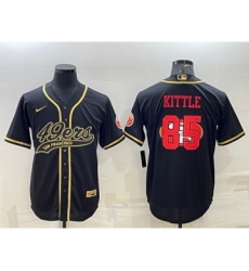 Men's San Francisco 49ers #85 George Kittle Black Gold Team Big Logo With Patch Cool Base Stitched Baseball Jersey