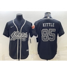 Men's San Francisco 49ers #85 George Kittle Black Reflective With Patch Cool Base Stitched Baseball Jersey