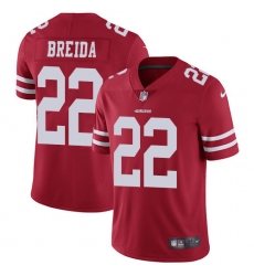 Youth Nike San Francisco 49ers #22 Matt Breida Red Team Color Vapor Untouchable Limited Player NFL Jersey
