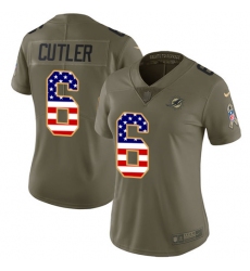 Women's Nike Miami Dolphins #6 Jay Cutler Limited Olive/USA Flag 2017 Salute to Service NFL Jersey