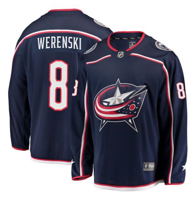 Men's Columbus Blue Jackets #8 Zach Werenski Navy Stitched Hockey Jersey