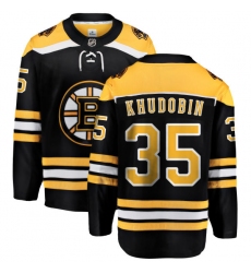 Men's Boston Bruins #35 Anton Khudobin Authentic Black Home Fanatics Branded Breakaway NHL Jersey