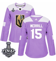 Women's Adidas Vegas Golden Knights #15 Jon Merrill Authentic Purple Fights Cancer Practice 2018 Stanley Cup Final NHL Jersey