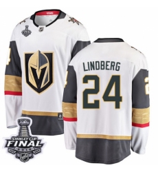 Men's Vegas Golden Knights #24 Oscar Lindberg Authentic White Away Fanatics Branded Breakaway 2018 Stanley Cup Final NHL Jersey