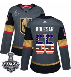 Women's Adidas Vegas Golden Knights #55 Keegan Kolesar Authentic Gray USA Flag Fashion 2018 Stanley Cup Final NHL Jersey