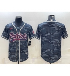 Men's New England Patriots Blank Grey Camo With Patch Cool Base Stitched Baseball Jersey