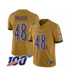 Youth Baltimore Ravens #48 Patrick Onwuasor Limited Gold Inverted Legend 100th Season Football Jersey