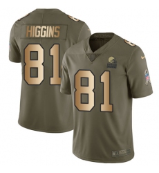 Men's Nike Cleveland Browns #81 Rashard Higgins Limited Olive/Gold 2017 Salute to Service NFL Jersey