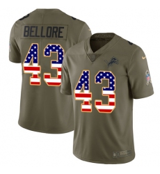 Youth Nike Detroit Lions #43 Nick Bellore Limited Olive/USA Flag Salute to Service NFL Jersey