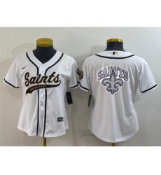Women's New Orleans Saints White Team Big Logo With Patch Cool Base Stitched Baseball Jersey