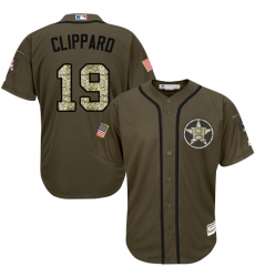 Youth Majestic Houston Astros #19 Tyler Clippard Replica Green Salute to Service MLB Jersey