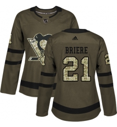 Women's Adidas Pittsburgh Penguins #21 Michel Briere Authentic Green Salute to Service NHL Jersey