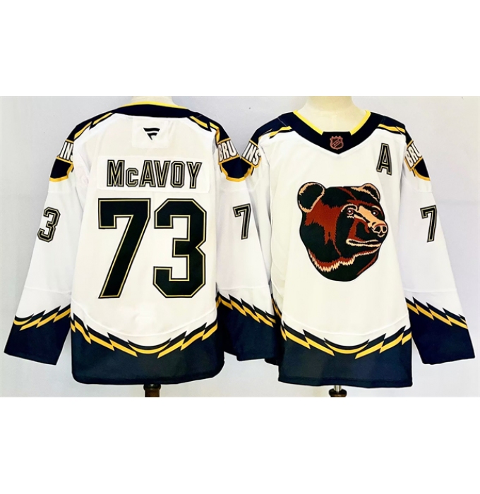 Men's Boston Bruins #73 Charlie McAvoy White 2024-25 With A Reverse Retro Home Stitched Hockey Jersey