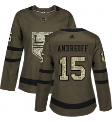 Women's Adidas Los Angeles Kings #15 Andy Andreoff Authentic Green Salute to Service NHL Jersey