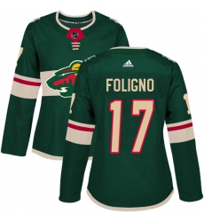 Women's Adidas Minnesota Wild #17 Marcus Foligno Premier Green Home NHL Jersey