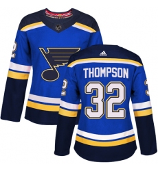 Women's Adidas St. Louis Blues #32 Tage Thompson Premier Royal Blue Home NHL Jersey