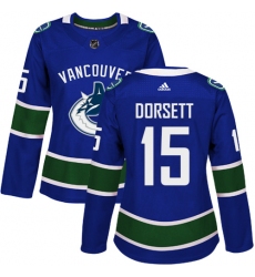 Women's Adidas Vancouver Canucks #15 Derek Dorsett Authentic Blue Home NHL Jersey