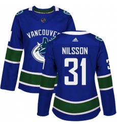 Women's Adidas Vancouver Canucks #31 Anders Nilsson Premier Blue Home NHL Jersey