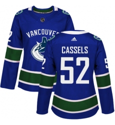 Women's Adidas Vancouver Canucks #52 Cole Cassels Premier Blue Home NHL Jersey