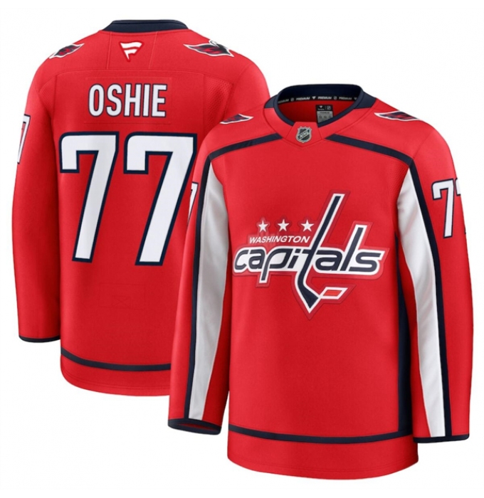 Men's Washington Capitals #77 TJ Oshie Red 2024-25 Home Stitched Hockey Jersey