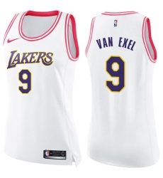 Women's Nike Los Angeles Lakers #9 Nick Van Exel Swingman White/Pink Fashion NBA Jersey