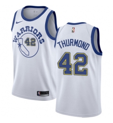 Men's Nike Golden State Warriors #42 Nate Thurmond Authentic White Hardwood Classics NBA Jersey