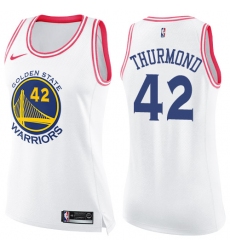 Women's Nike Golden State Warriors #42 Nate Thurmond Swingman White/Pink Fashion NBA Jersey