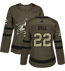 Women's Adidas Dallas Stars #22 Brett Hull Authentic Green Salute to Service NHL Jersey