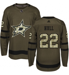 Youth Adidas Dallas Stars #22 Brett Hull Premier Green Salute to Service NHL Jersey