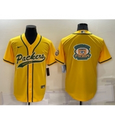 Men's Green Bay Packers Yellow Team Big Logo With Patch Cool Base Stitched Baseball Jersey