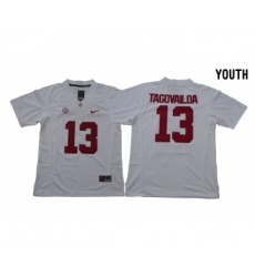 Alabama Crimson Tide 13 Tua Tagovailoa White Youth With Diamond Logo College Football Jersey