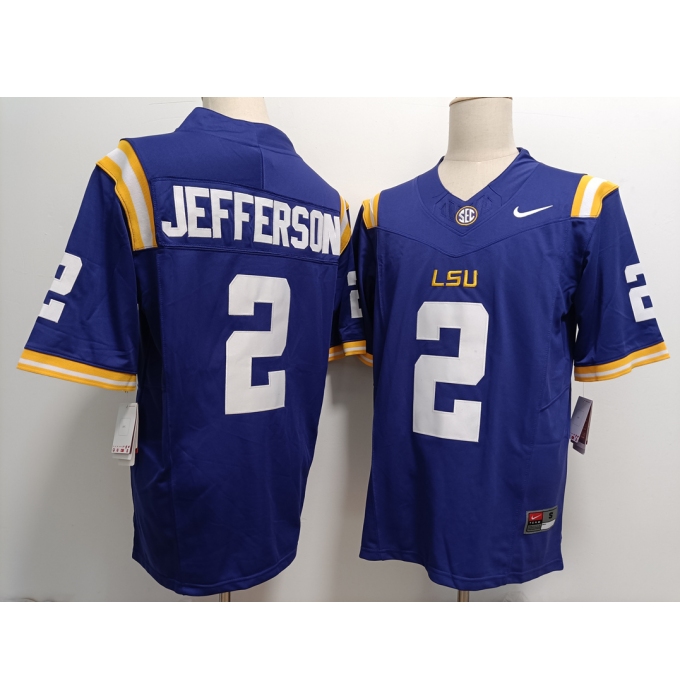 Men's LSU Tigers #2 Justin Jefferson Purple FUSE College Stitched Jersey