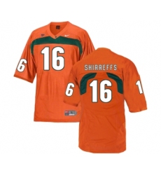 Miami Hurricanes 16 Evan Shirreffs Orange College Football Jersey