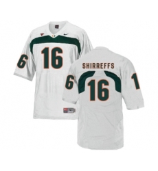 Miami Hurricanes 16 Evan Shirreffs White College Football Jersey