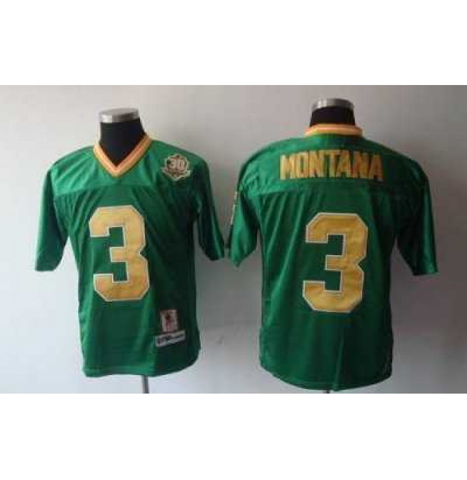 Dame #3 Joe Montana Green With 30TH Patch Embroidered NCAA Jersey