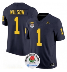 Men's Michigan Wolverines #1 Roman Wilson 2023 F.U.S.E. Navy Blue Rose Bowl Stitched Jersey