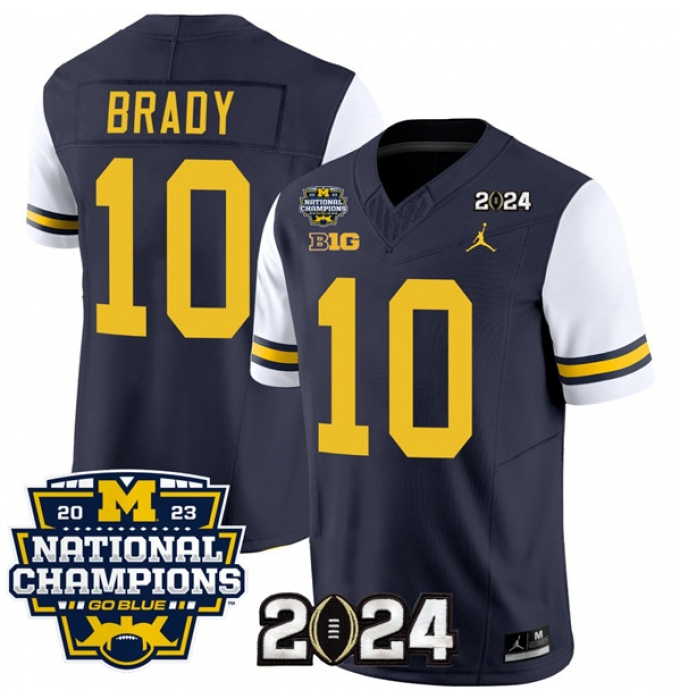 Men's Michigan Wolverines #10 Tom Brady Navy White 2024 F.U.S.E. With 2023 National Champions Stitched Jersey