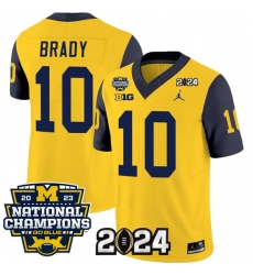 Men's Michigan Wolverines #10 Tom Brady Yellow Navy 2024 F.U.S.E. With 2023 National Champions Stitched Jersey