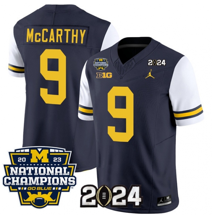 Men's Michigan Wolverines #9 J.J. McCarthy Navy White 2024 F.U.S.E. With 2023 National Champions Stitched Jersey