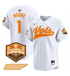 Men's Tennessee Volunteers #1 Christian Moore White 2024 Champions Vapor Limited Stitched Jersey