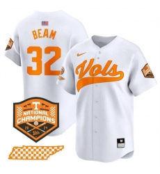 Men's Tennessee Volunteers #32 Drew Beam White 2024 Champions Vapor Limited Stitched Jersey