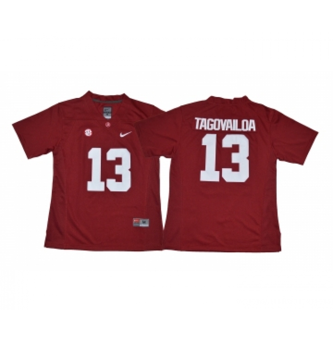 Alabama Crimson Tide 13 Tua Tagovailoa Red Women With Diamond Logo College Football Jersey