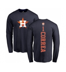 MLB Nike Houston Astros #1 Carlos Correa Navy Blue Backer Long Sleeve T-Shirt